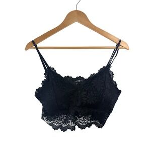 Women's Black Floral‎ Lace Bralette Longline Scalloped Top Triple Strap Sz XL